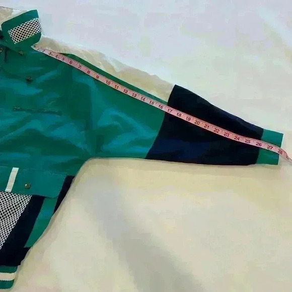 Vintage 80's Wind Breaker Teal White Navy Nautical Miami Vice Sz Med‎ - Picture 8 of 9